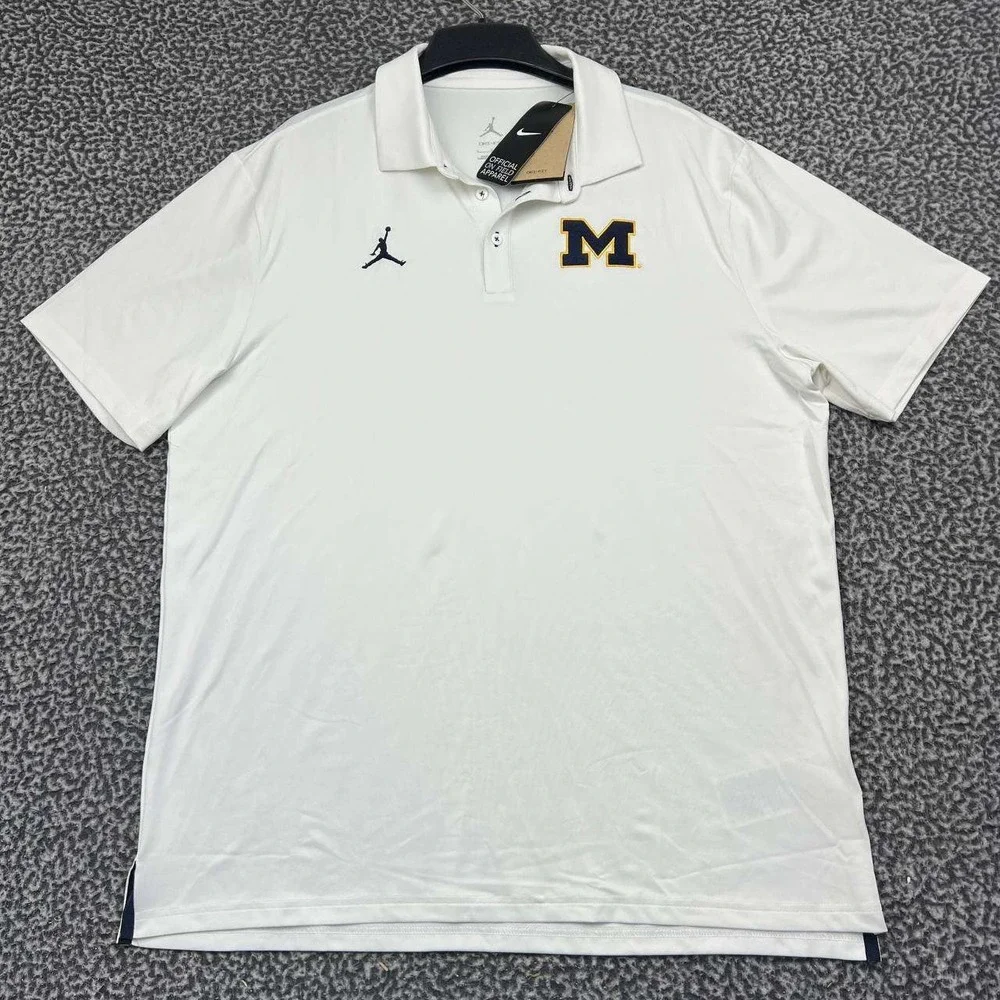 Air Jordan Michigan Wolverines Dri-FIT Polo Shirt Men Large White Jumpman New L